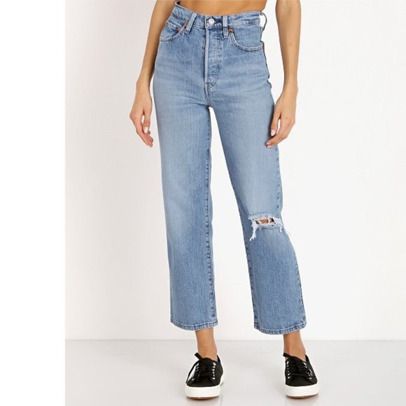 Levi's Denim - Levi's Ribcage Straight High Rise Light Wash Haters Gonna Hate Jeans 26